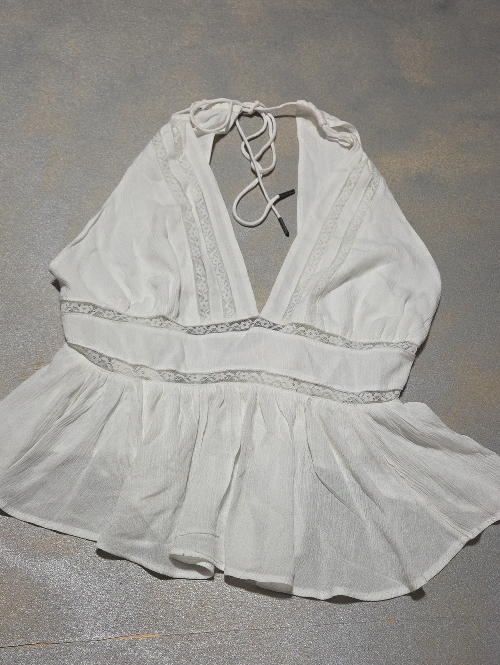 Free People White Lace-Trim Halter Peplum Top